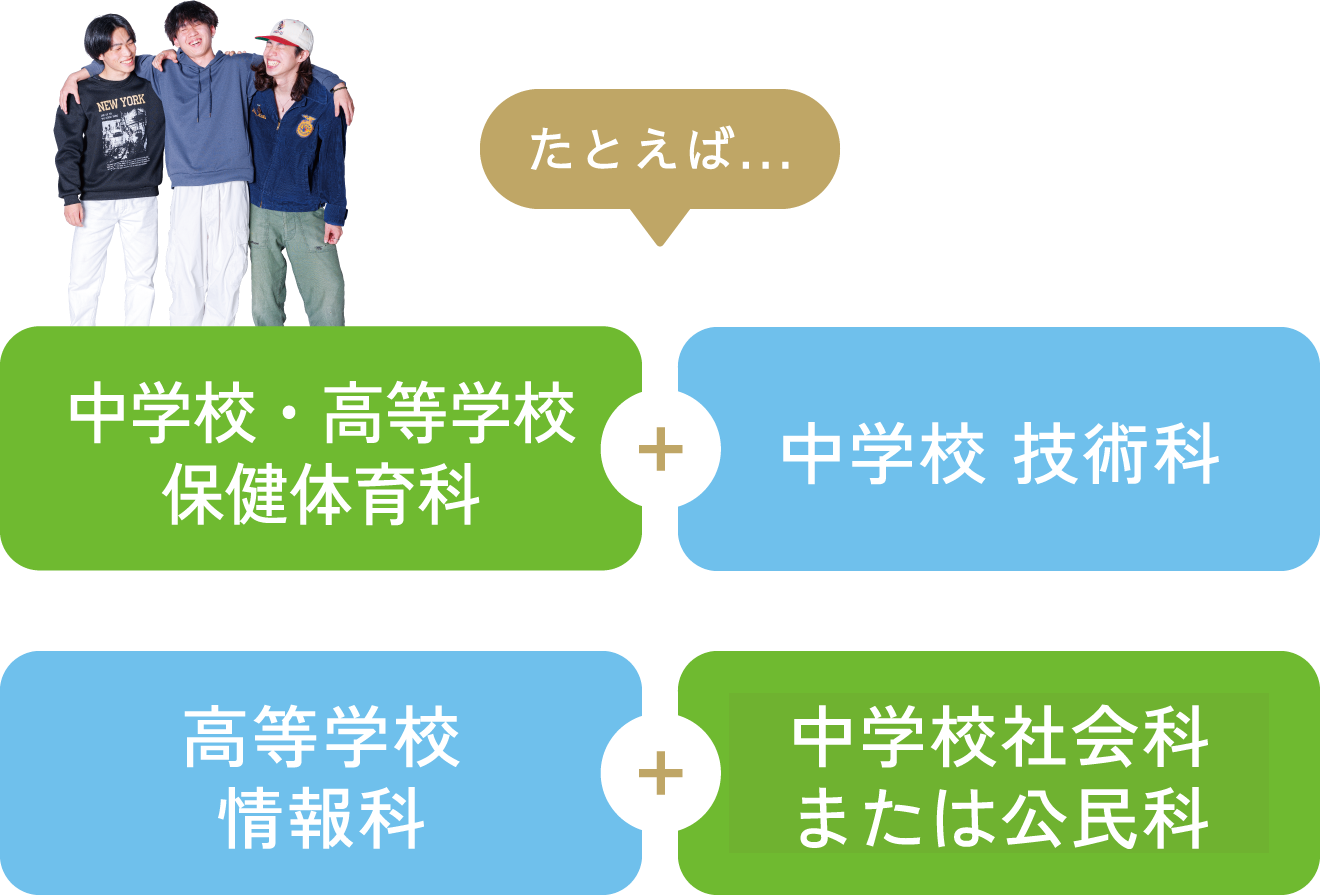 たとえば... 中学校・高等学校保健体育科 中学校技術科 高等学校情報科 中学校社会科または公民科